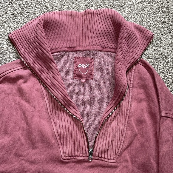 Aerie Oversized Cowl Neck 3/4 Zip Sweatshirt Maroon Size Medium - Picture 4 of 9